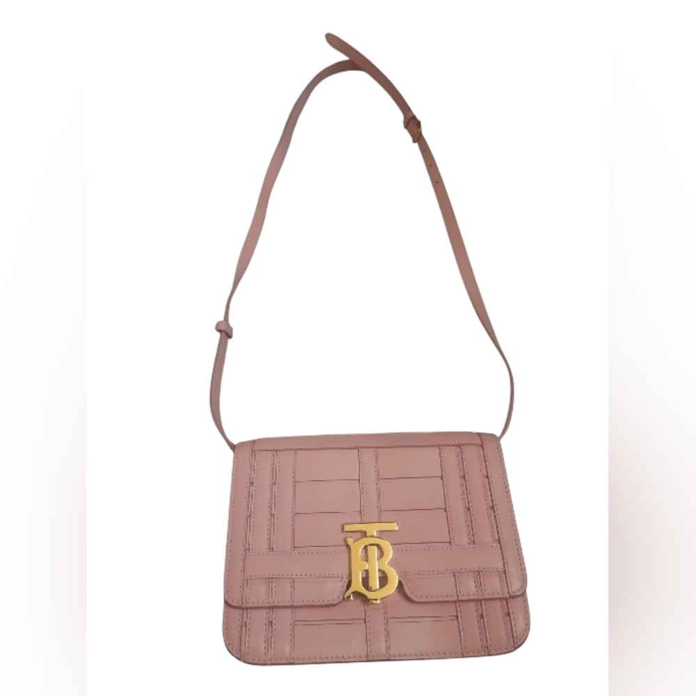 Burberry TB Flap Bag Woven Leather Small Pink